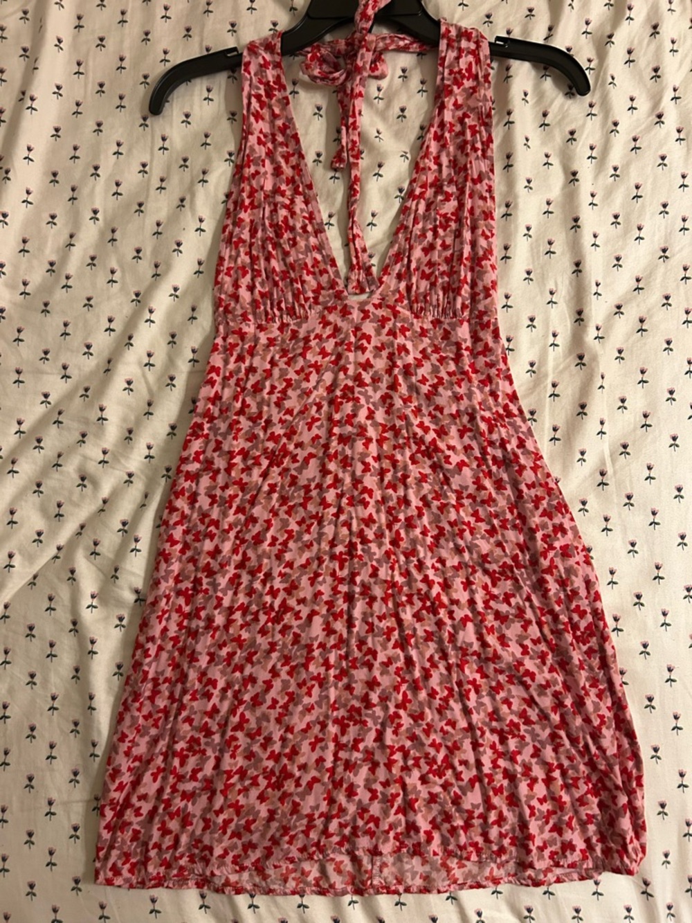 Motel Rocks Red Patterned Backless V-Neck Halter Dress